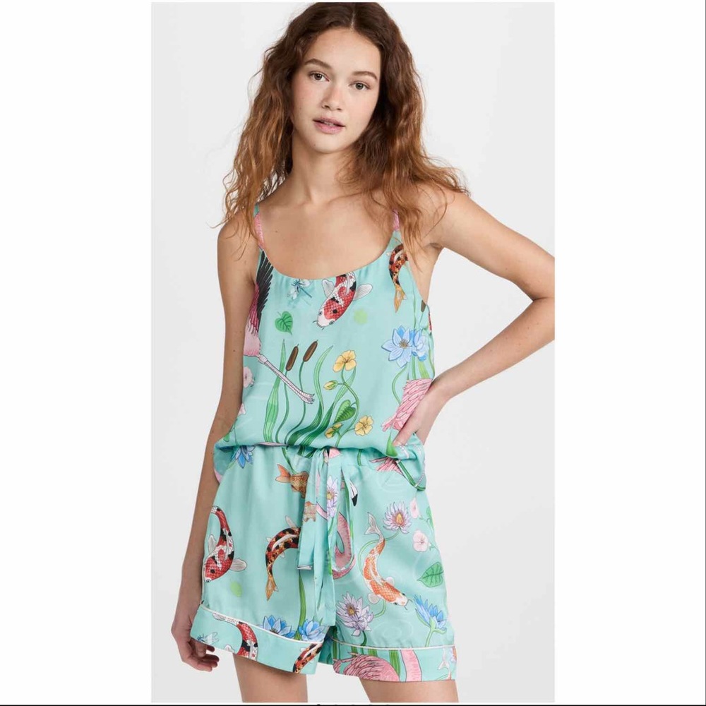 KAREN MABON • Silky Flamingo Tank Top Shorts Pajama Set